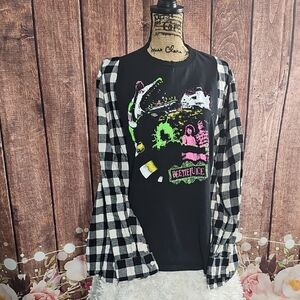 Beetlejuice Upcycled Flannel Top Unisex